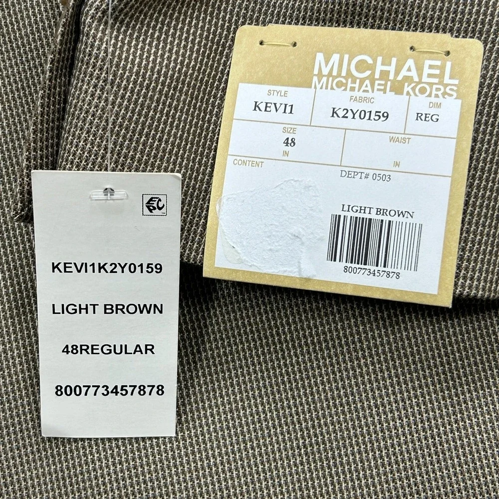 NEW Michael Kors Blazer Jacket Men's 48R Light Brown Houndstooth *See Note